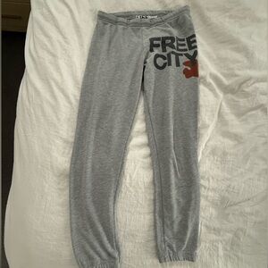 Freecity Light Gray women’s Sweatpants with Black and Red Logo